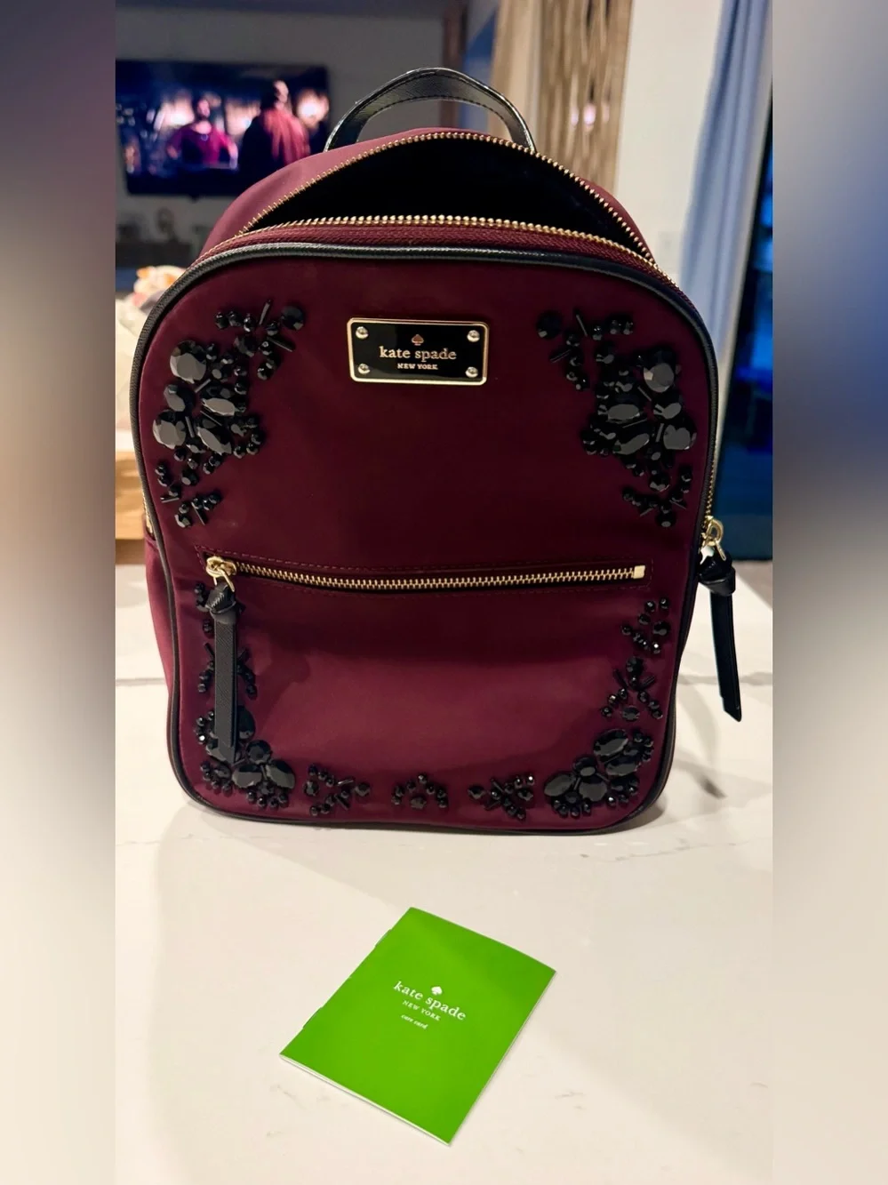 Kate Spade Wilson Road Burgundy Crystal Embellished Backpack RARE Retail $320